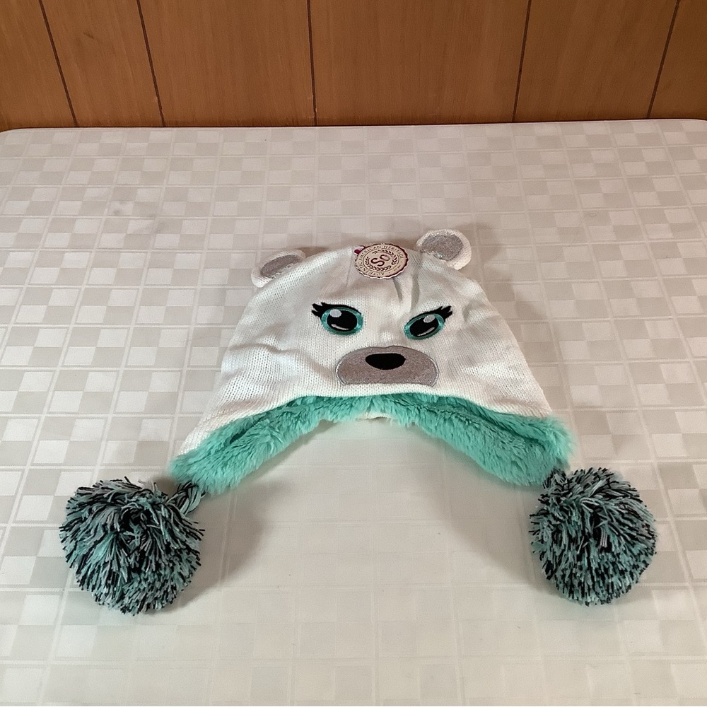 SO White and Green polar bear with Animal Ears winter hat